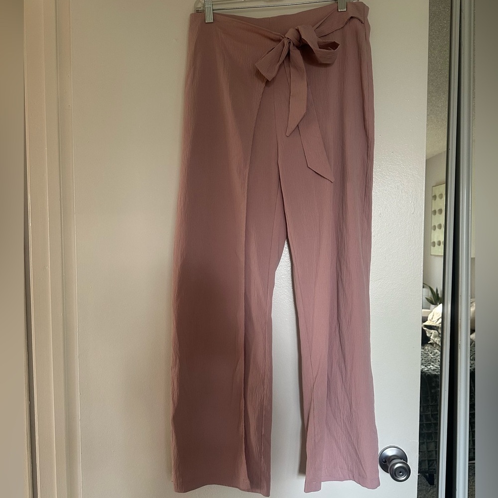 High-Waist Wide-Leg Wrap Tie Pants - Dusty Rose - Picture 4 of 6